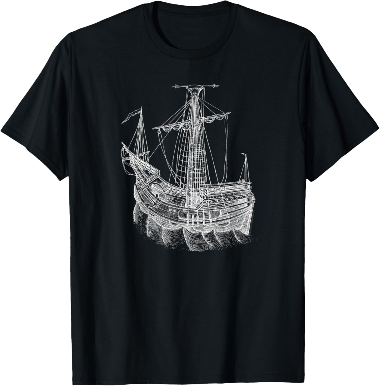 Vintage Historical Sailing Ship Drawing Sailing Ship T-Shirt - T-Shirt | Black