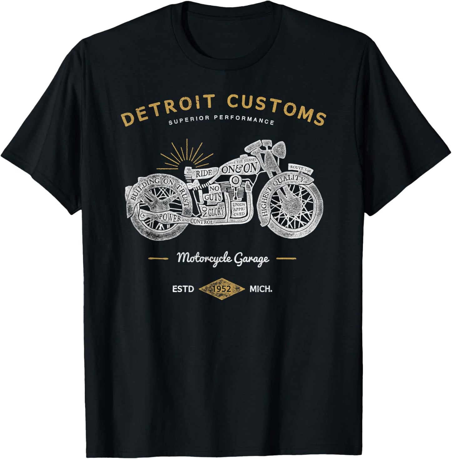 Detroit Custom Motorcycle Garage Biker T-Shirt - T-Shirt | Black