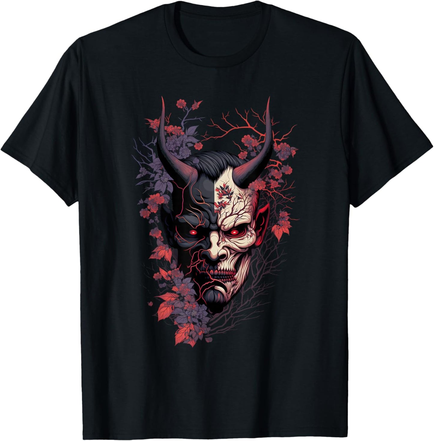 Traditional Japanese Tattoo Demon Mask, Oni Hannya Samurai T-Shirt - T-Shirt | Black