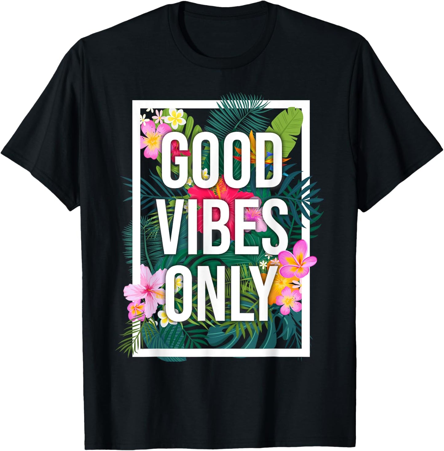 Vintage Good Vibes Only Flower Positive Motivation T-Shirt - T-Shirt | Black