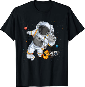 Flying Astronaut With Rocketship Outer Space T-Shirt - T-Shirt | Black
