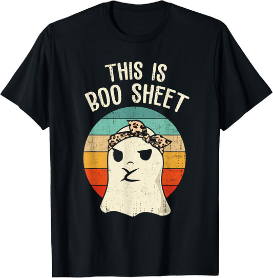 This Is Boo Sheet Ghost Retro Ghost Halloween Leopard Women T-Shirt - T-Shirt | Black