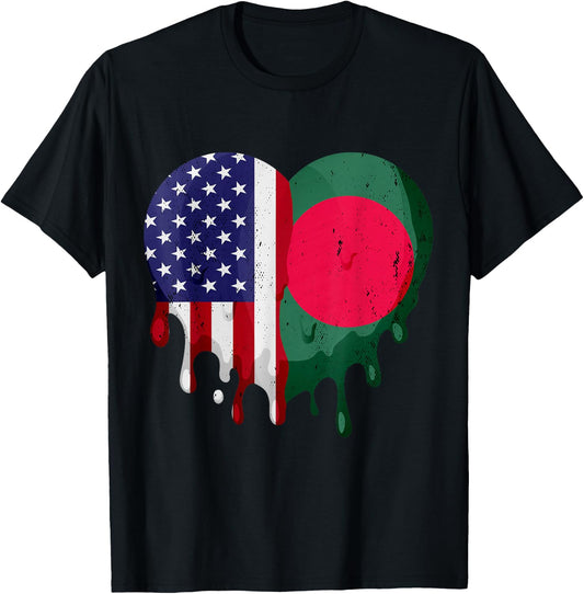 American Bangladeshi Heritage Month Bangladesh Flag Heart T-Shirt - T-Shirt | Black