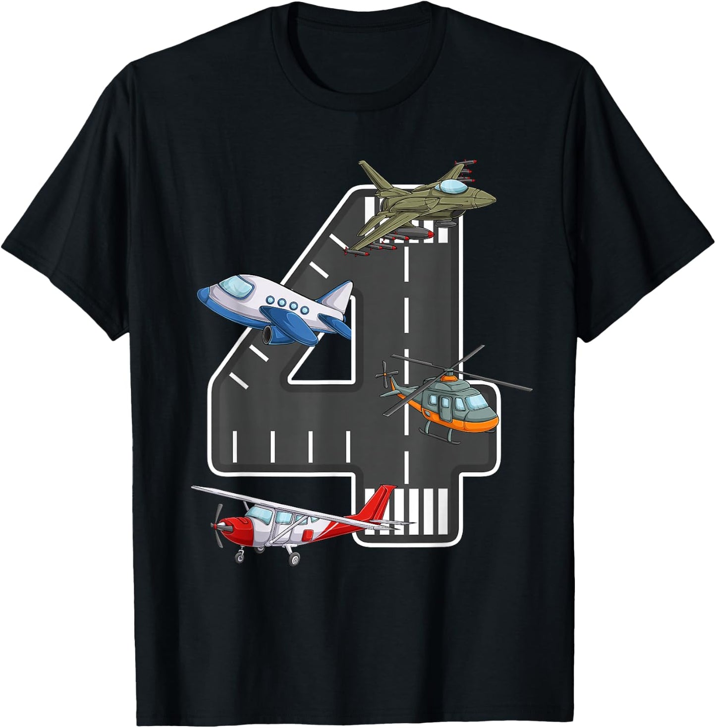 Little Pilot 4th Birthday Party 4 Four Year Old Airplane T-Shirt - T-Shirt | Black