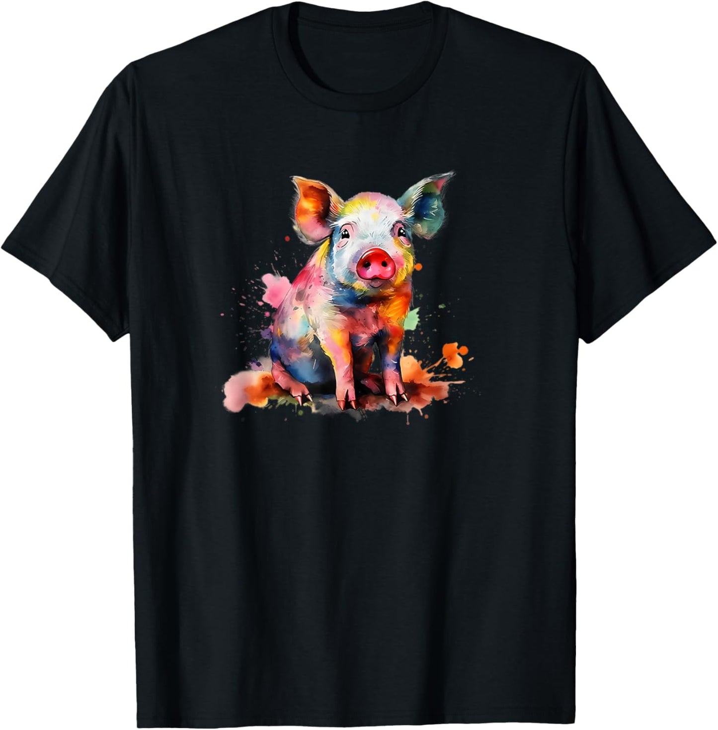 Colorful Paint Splash Cute Show Pig Lover T-Shirt - T-Shirt | Black