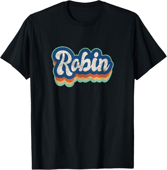 Robin First Name Boy Vintage Style 70s 80s Personalized T-Shirt - T-Shirt | Black
