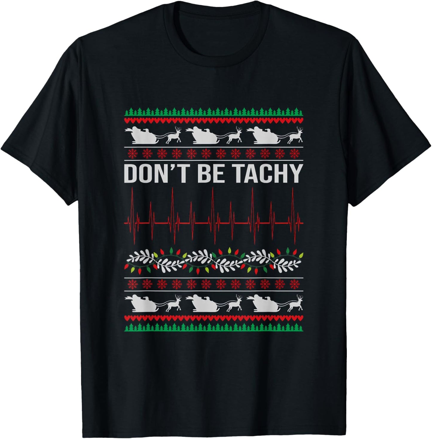 Nurse Tele Tech EKG Ugly Christmas CVICU RN Telemetry Unit T-Shirt - T-Shirt | Black