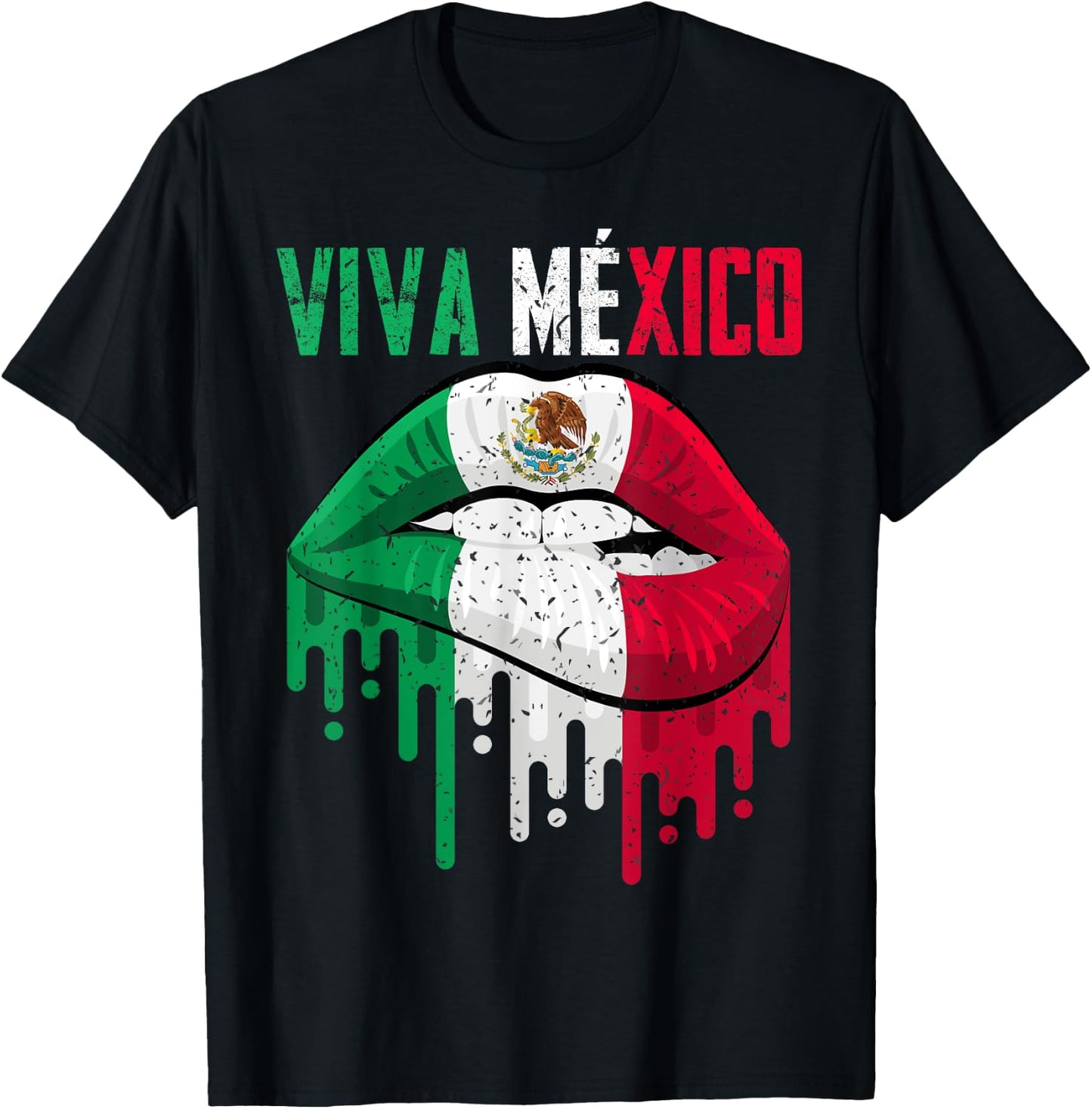 Viva Mexico Shirt Girl Women Kids Mexicana Lips Mexican Flag T-Shirt - T-Shirt | Black