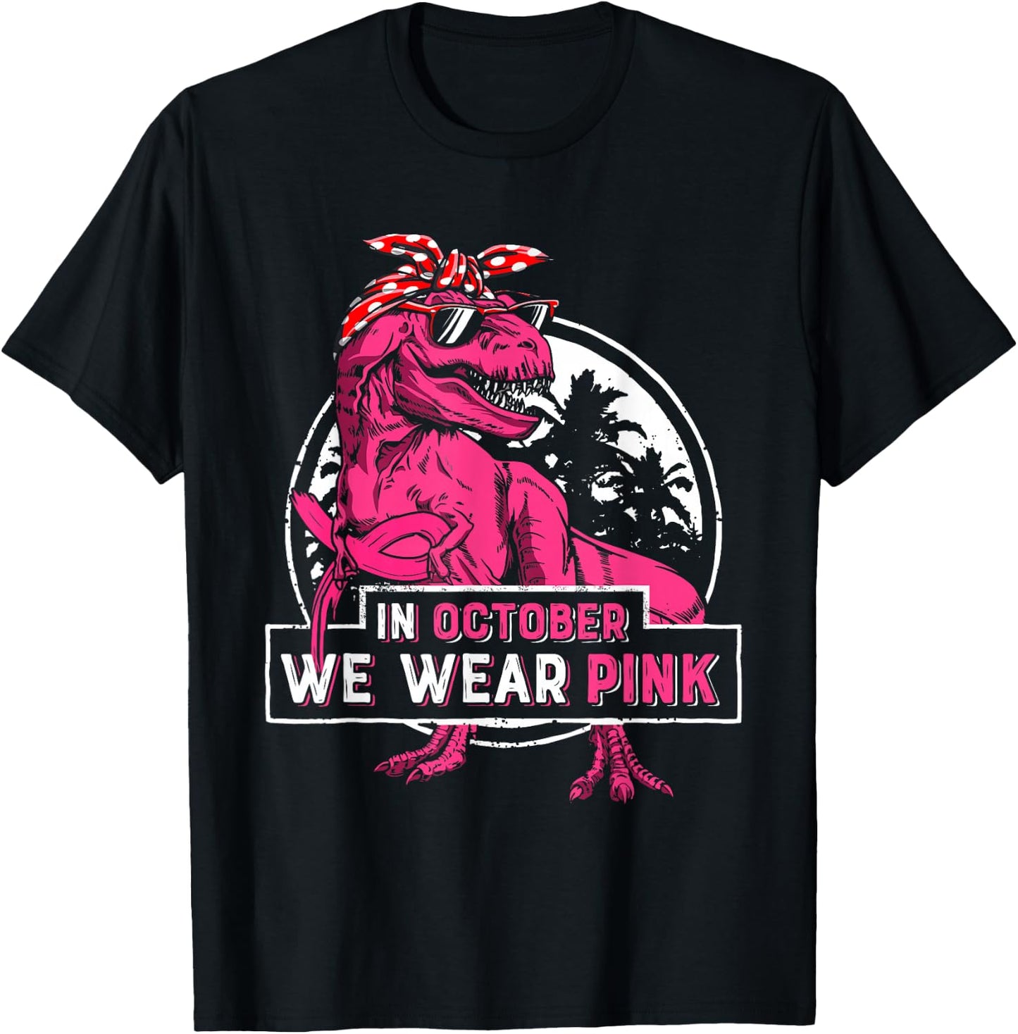 In October We Wear Pink Breast Cancer Trex Dino Women Girls T-Shirt - T-Shirt | Black