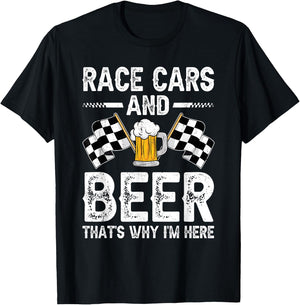 Distressed Race Cars Beer That's Why I'm Here Checkered Flag T-Shirt - T-Shirt | Black