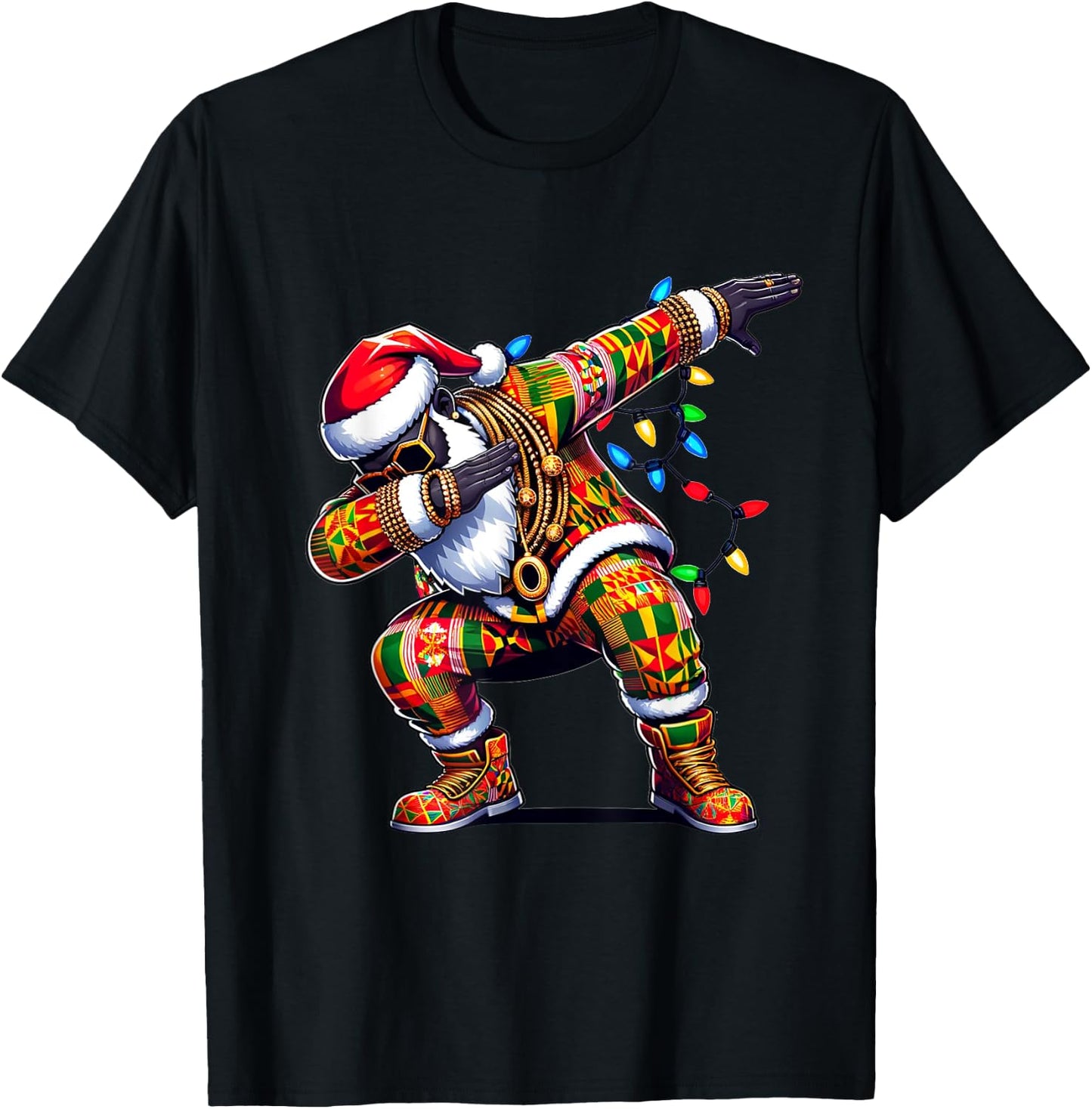 Dabbing Black African American Santa Claus Hip hop Xmas PJS T-Shirt - T-Shirt | Black