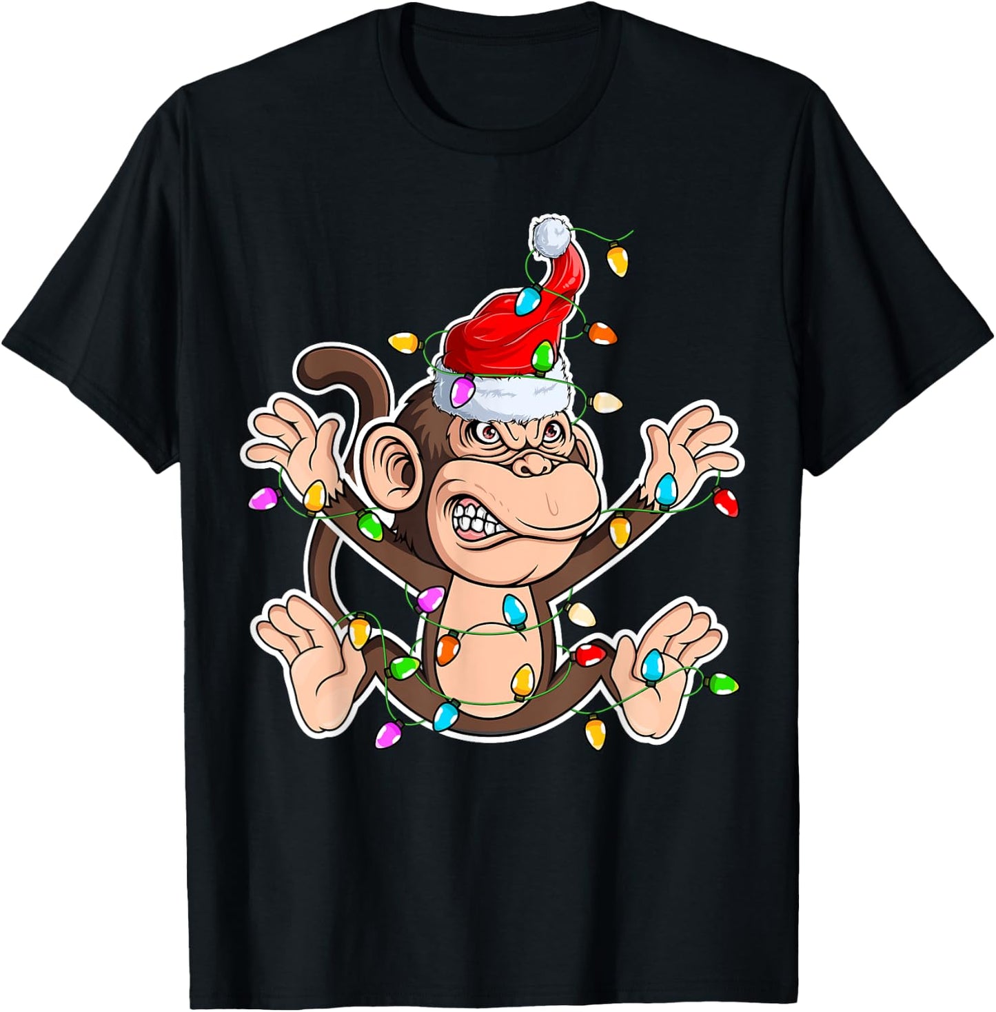 Xmas Monkey Lover - Monkey Wearing Santa Hat Christmas T-Shirt - T-Shirt | Black