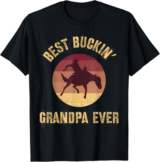 Best Buckin' Grandpa Ever Western Rodeo Cowboy Bucking Horse T-Shirt - T-Shirt | Black