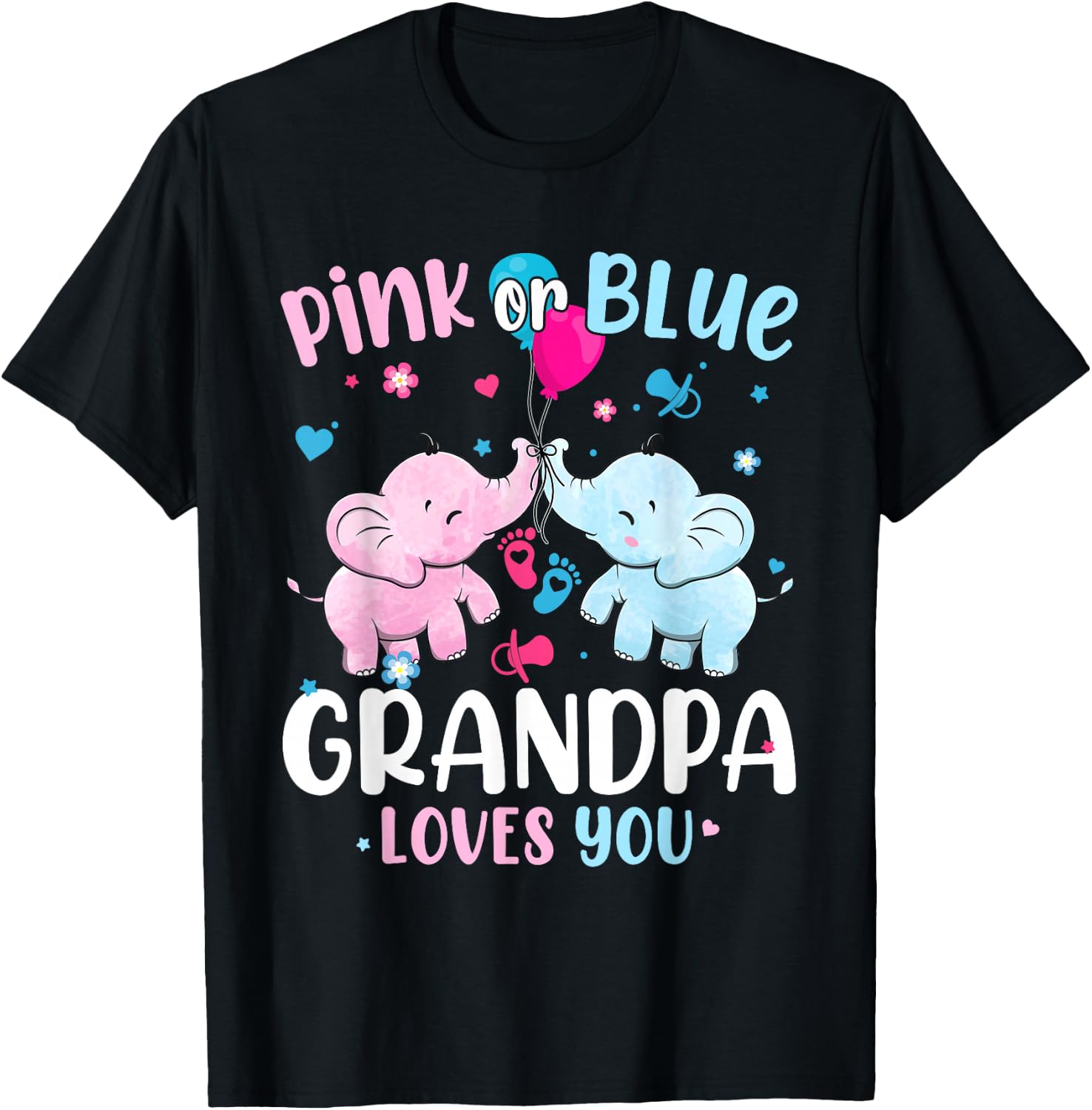 Pink or Blue Grandpa Loves You Gender Reveal Elephant T-Shirt - T-Shirt | Black