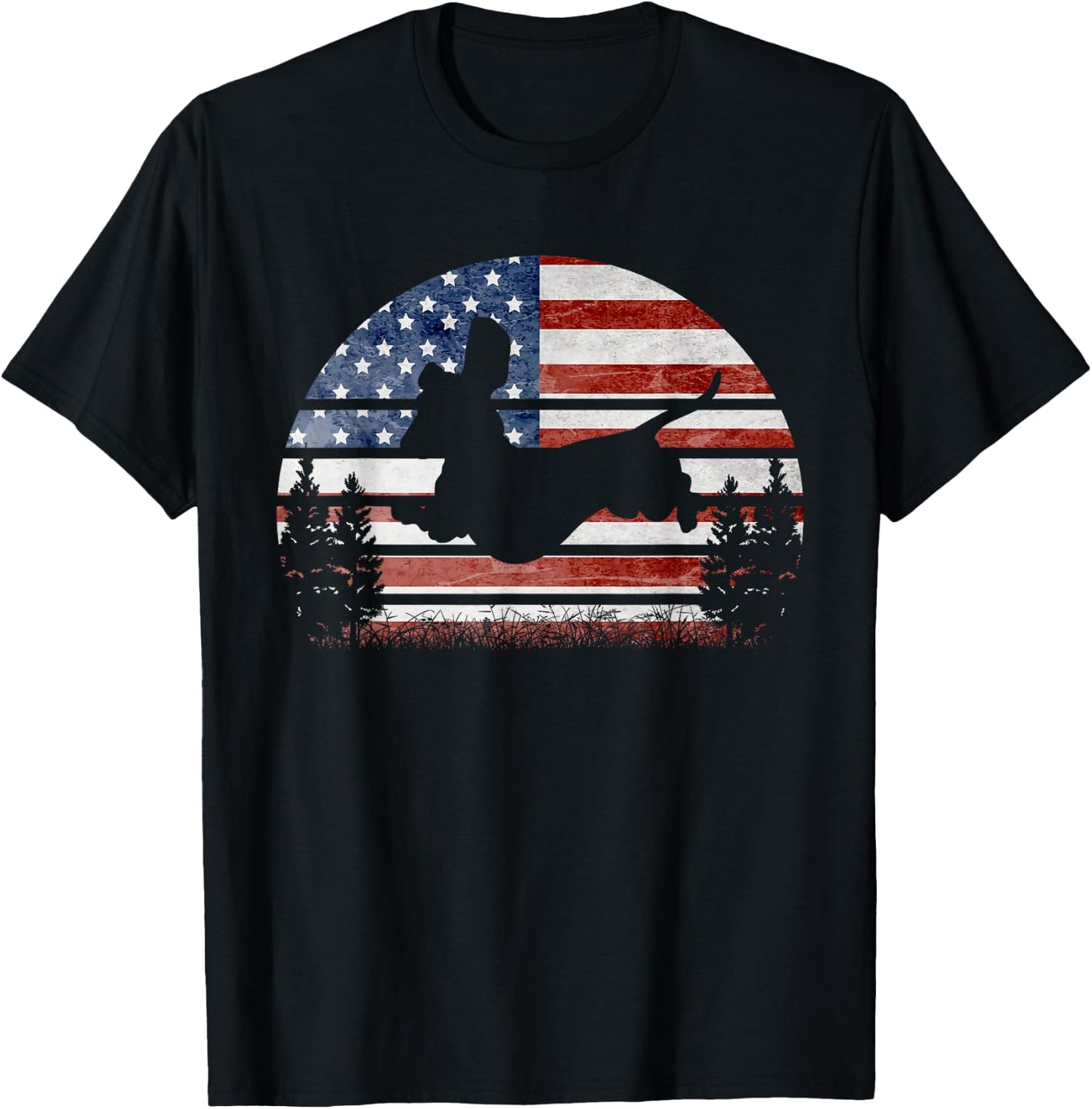 American Flag Dachshund Patriotic 4th Of July Weiner Lover T-Shirt - T-Shirt | Black