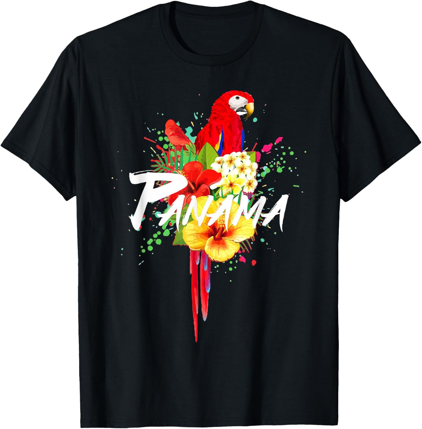 Panama Parrot Tropical Plants Souvenir Vintage T-Shirt - T-Shirt | Black
