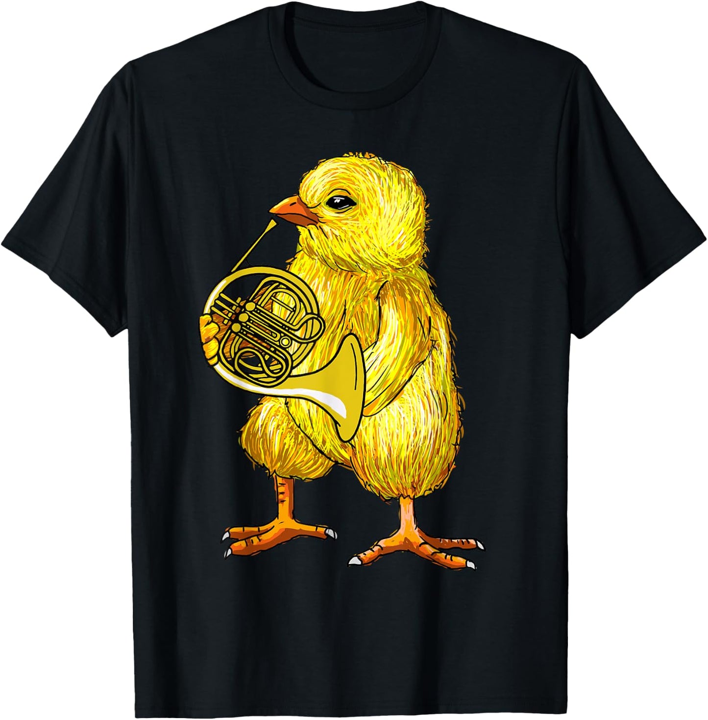 Cute Chicken Playing French Horn - French Horn Musician Gift T-Shirt - T-Shirt | Black