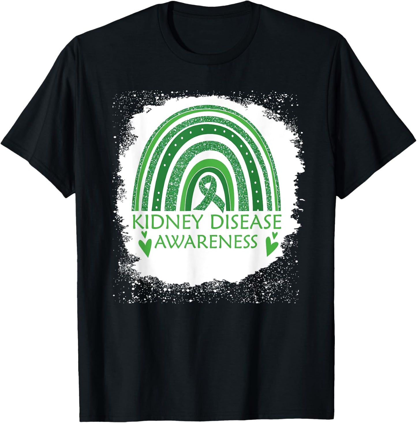Kidney Disease Awareness Bleached Rainbow Green Ribbon Men T-Shirt - T-Shirt | Black