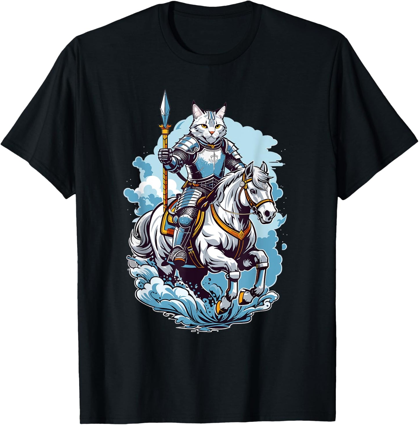 Brave Cat Knight On A Fantasy Horse Women Girls Kids T-Shirt - T-Shirt | Black
