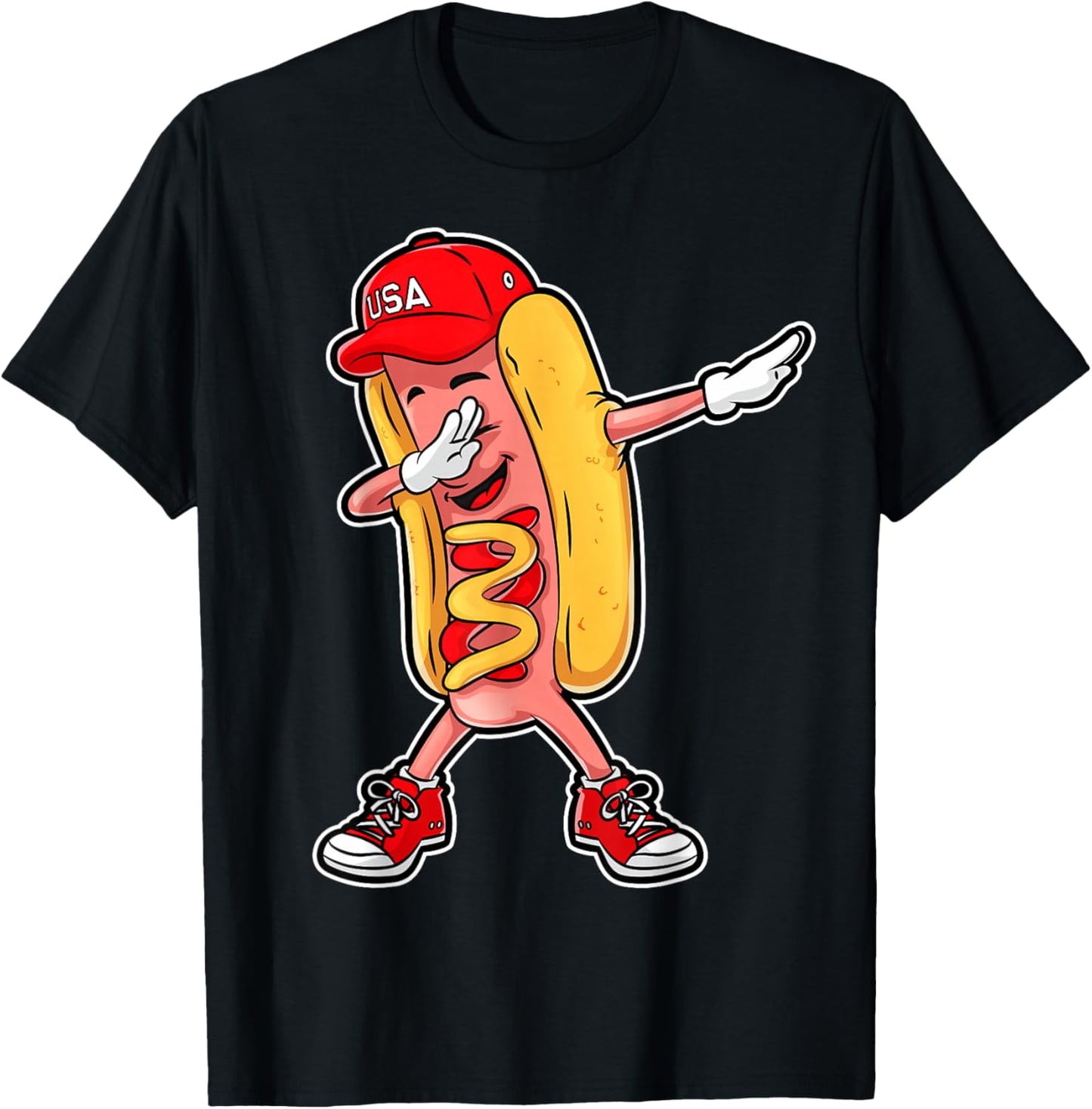 Dabbing Hot Dog T Shirt 4th of July Hotdog Merica USA Kids T-Shirt - T-Shirt | Black
