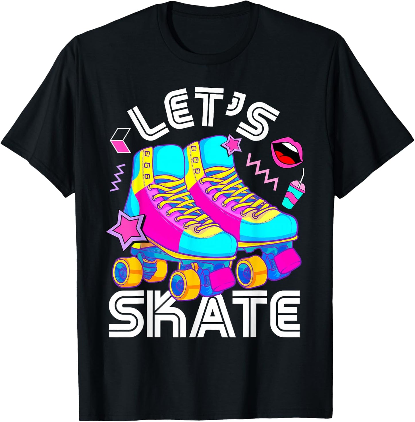 Let's Skate Retro Roller Skate Roller Derby Girls T-Shirt - T-Shirt | Black
