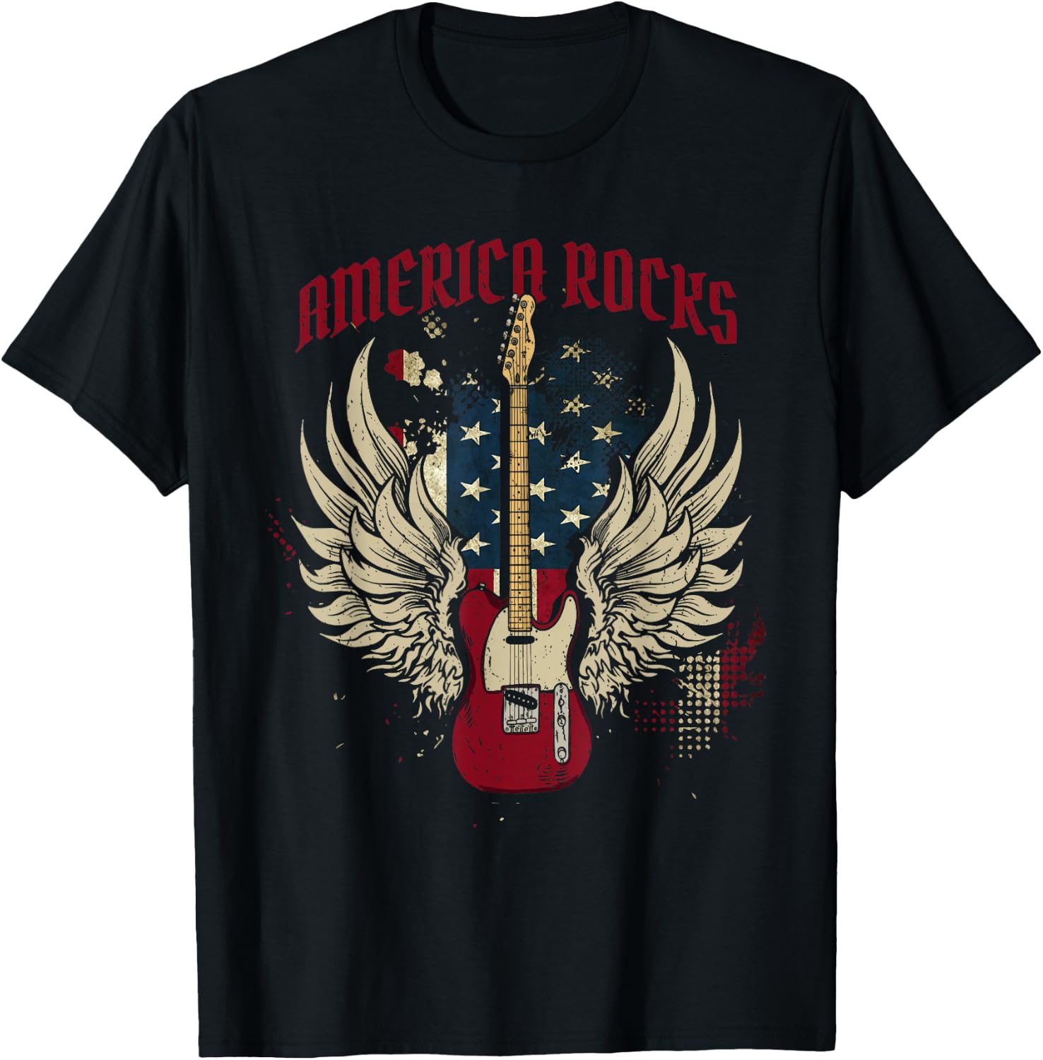 American Flag 4th Of July Guitar T-Shirt - T-Shirt | Black