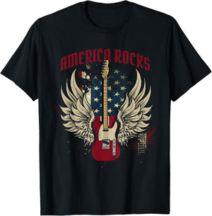 American Flag 4th Of July Guitar T-Shirt - T-Shirt | Black