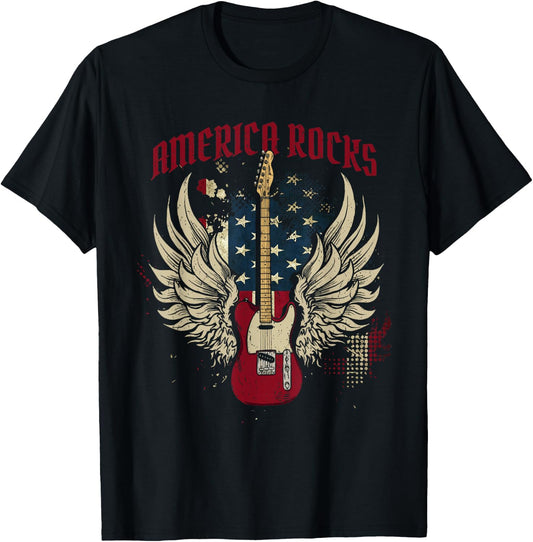 American Flag 4th Of July Guitar T-Shirt - T-Shirt | Black