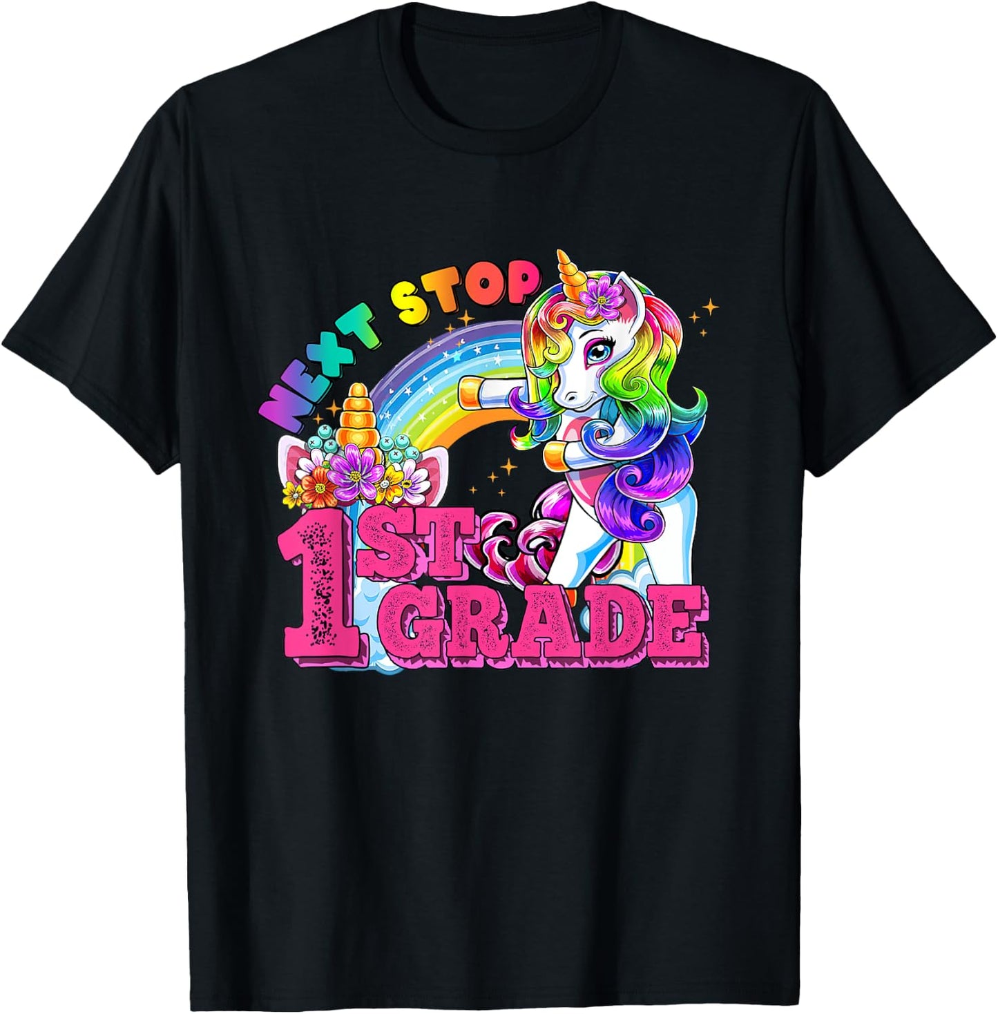 Next stop 1st grade First Grade Here I come Flossing Unicorn T-Shirt - T-Shirt | Black