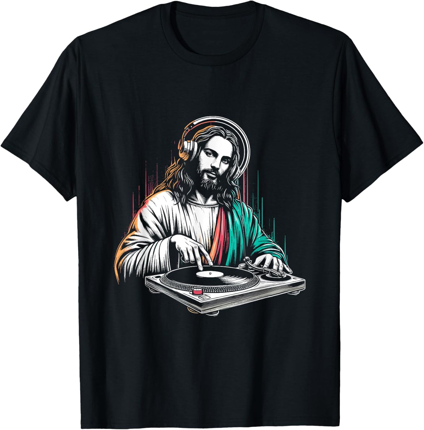 Jesus Christ DJ - Funny Vintage Holy Turntables Music Lover T-Shirt - T-Shirt | Black