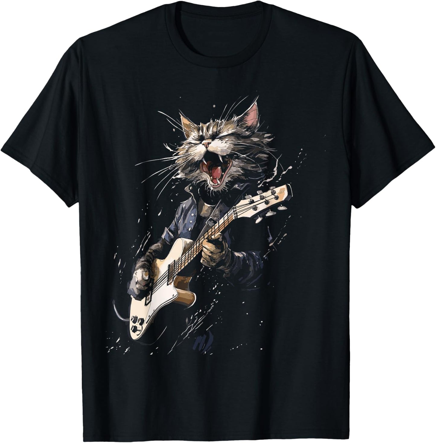 Guitar Cat Women, Men, Kids T-Shirt - T-Shirt | Black