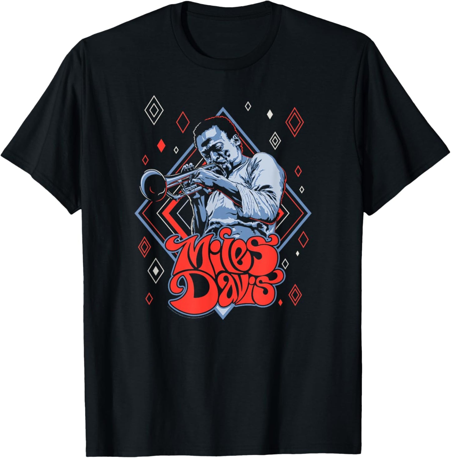 Miles Davis Retro Diamond Pattern T-Shirt - T-Shirt | Black