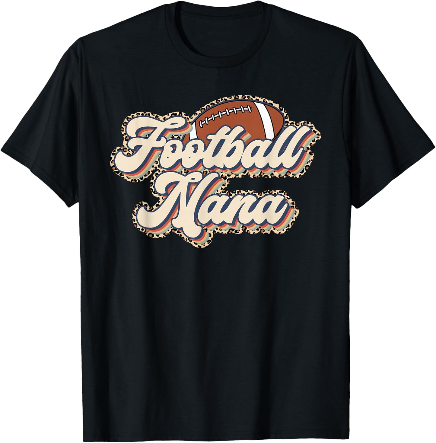 Leopard Retro Football Nana Football Season Football Grandma T-Shirt - T-Shirt | Black
