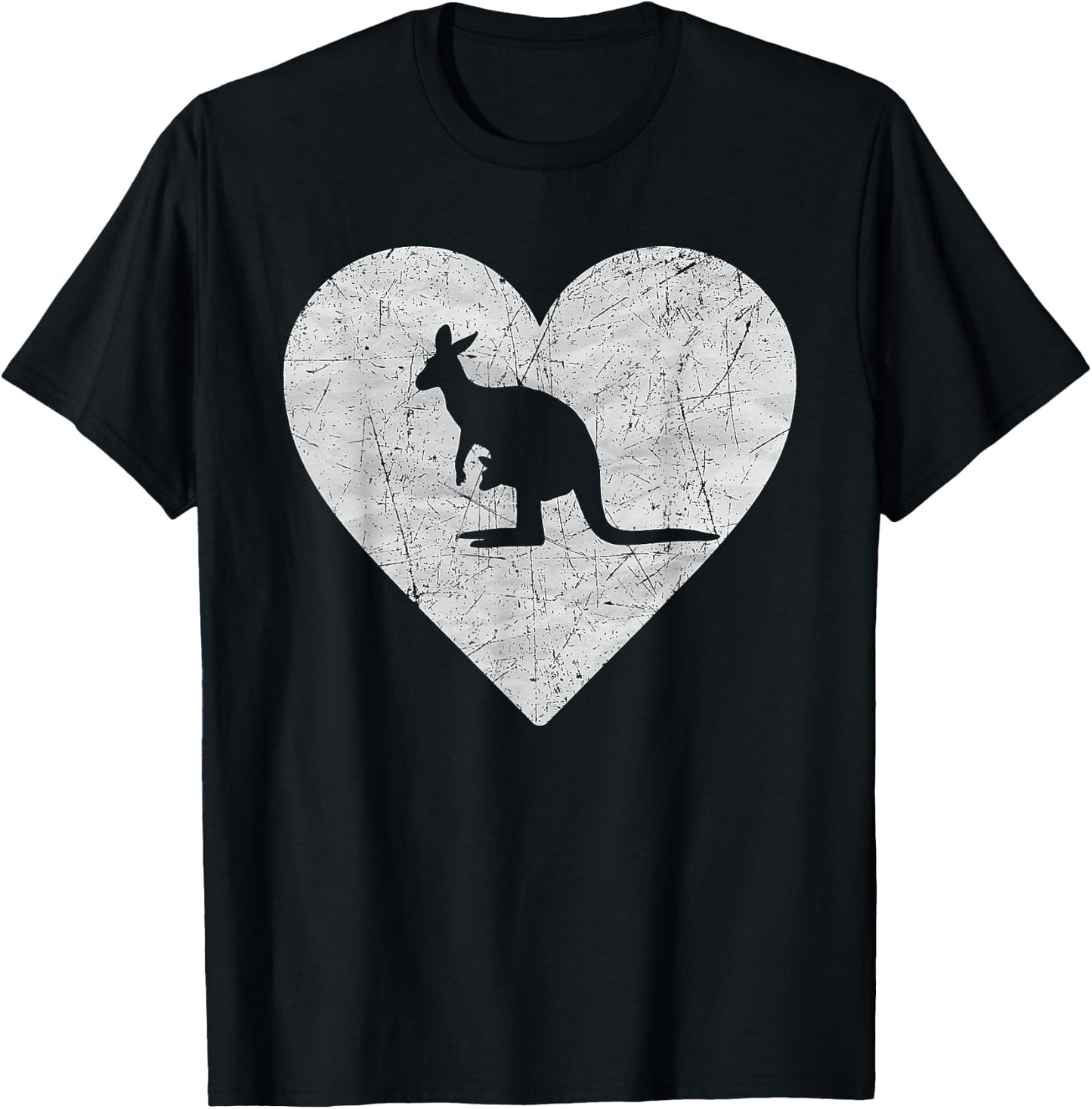 Vintage Heart with Kangaroo Graphic Funny Kangaroo Lovers T-Shirt - T-Shirt | Black