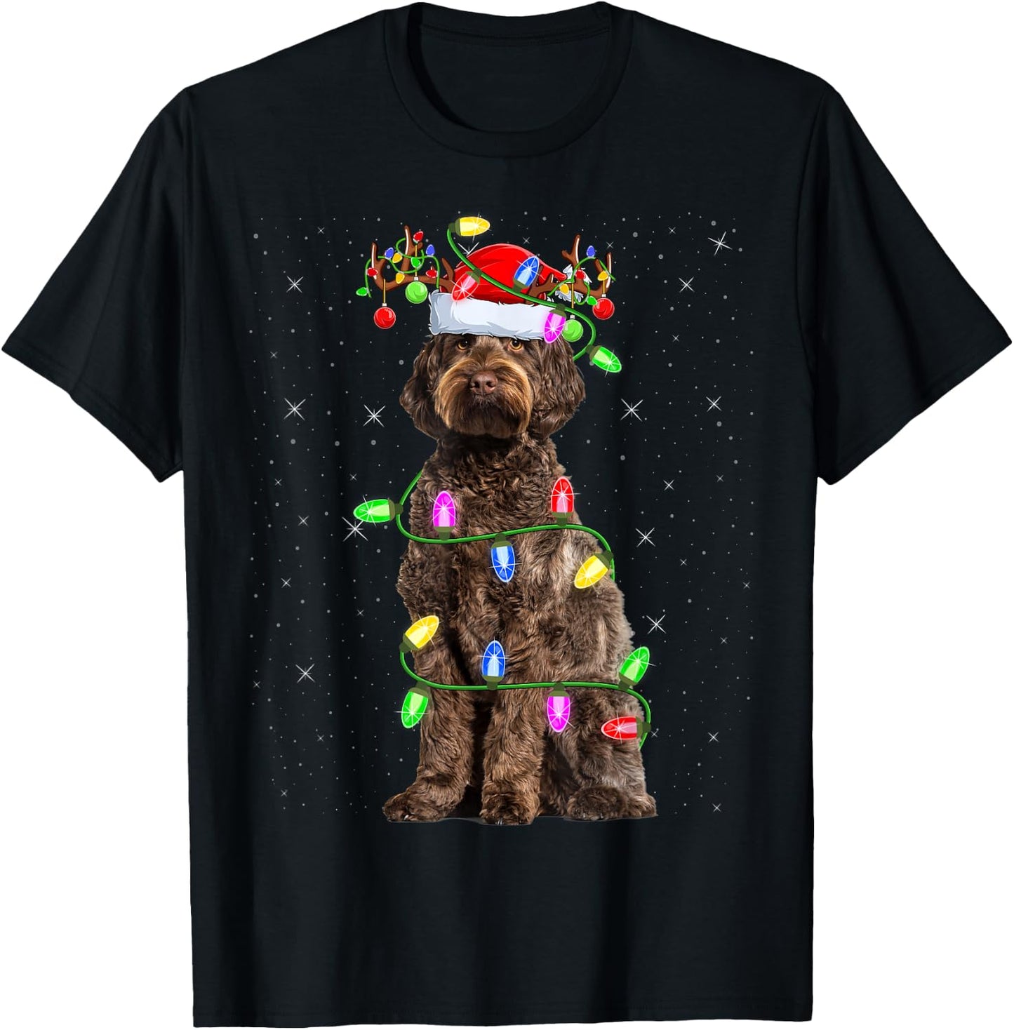 Labradoodle Dog Xmas Lighting Santa Labradoodle Christmas Men Women Kids T-Shirt - T-Shirt | Black