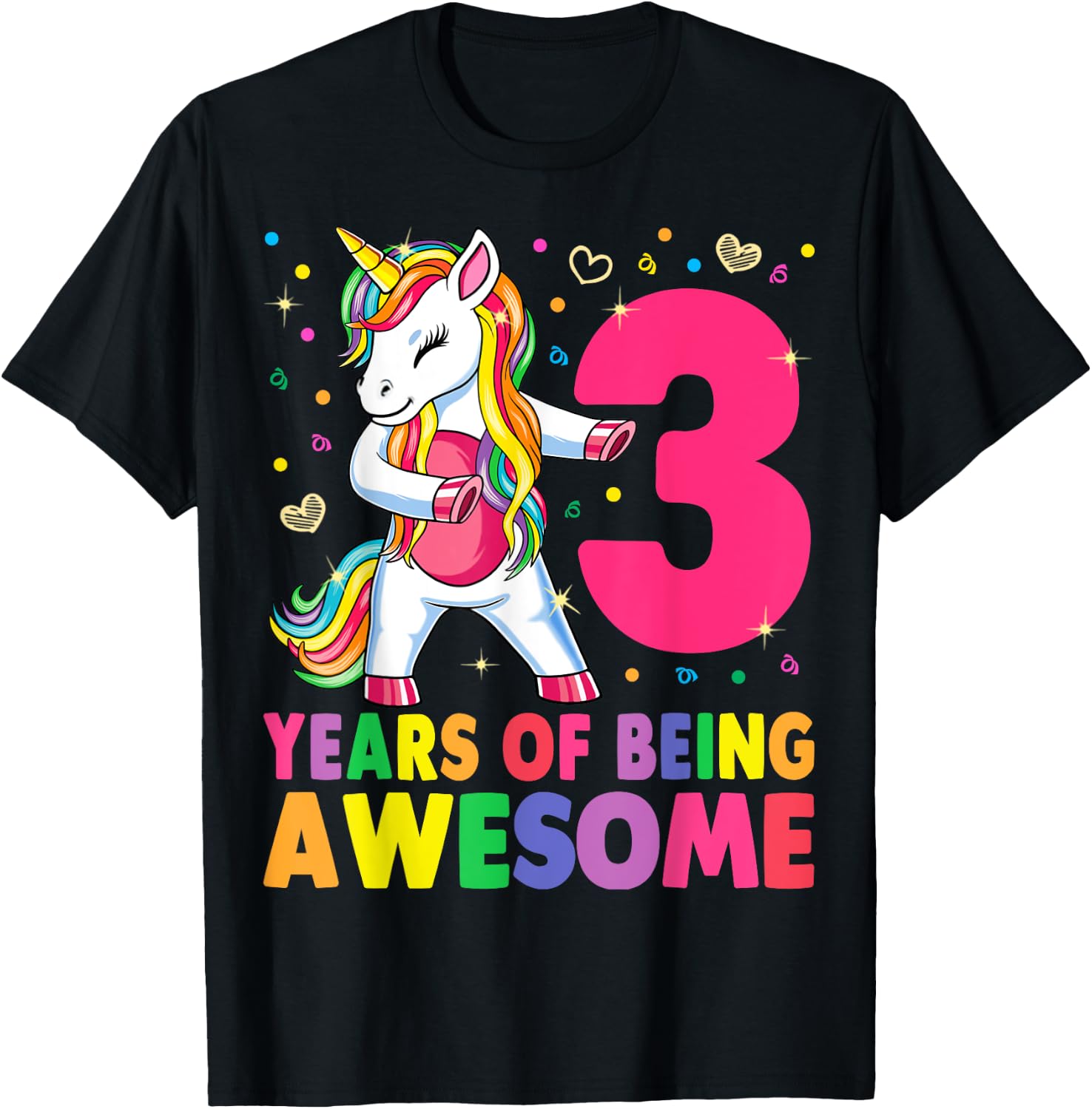 3 Years Old Unicorn Flossing 3rd Birthday Girl Unicorn Party T-Shirt - T-Shirt | Black