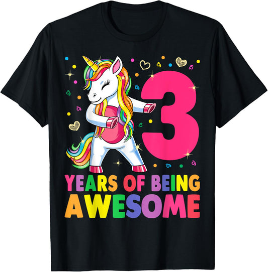 3 Years Old Unicorn Flossing 3rd Birthday Girl Unicorn Party T-Shirt - T-Shirt | Black
