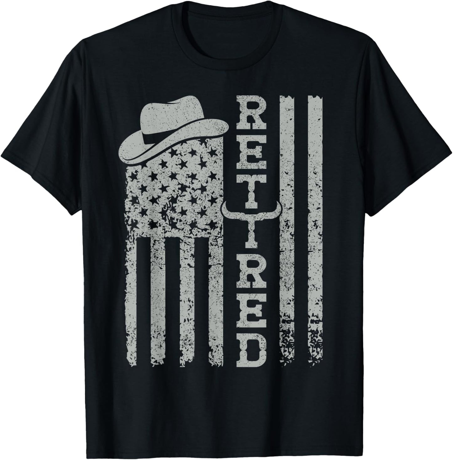 USA Flag Western Happy Retirement Party Cowboy Retired T-Shirt - T-Shirt | Black