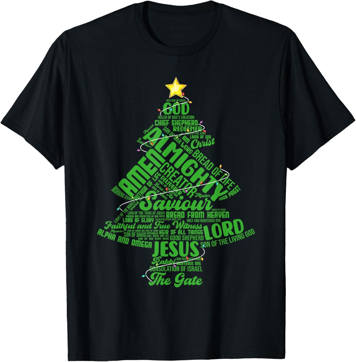 Names Of Jesus Christmas Tree Lights Christian Xmas Pajama T-Shirt - T-Shirt | Black