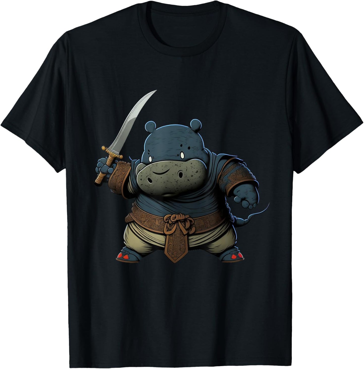 Cool Hippo Ninja Anime Japanese Art Kawaii Hippopotamus T-Shirt - T-Shirt | Black