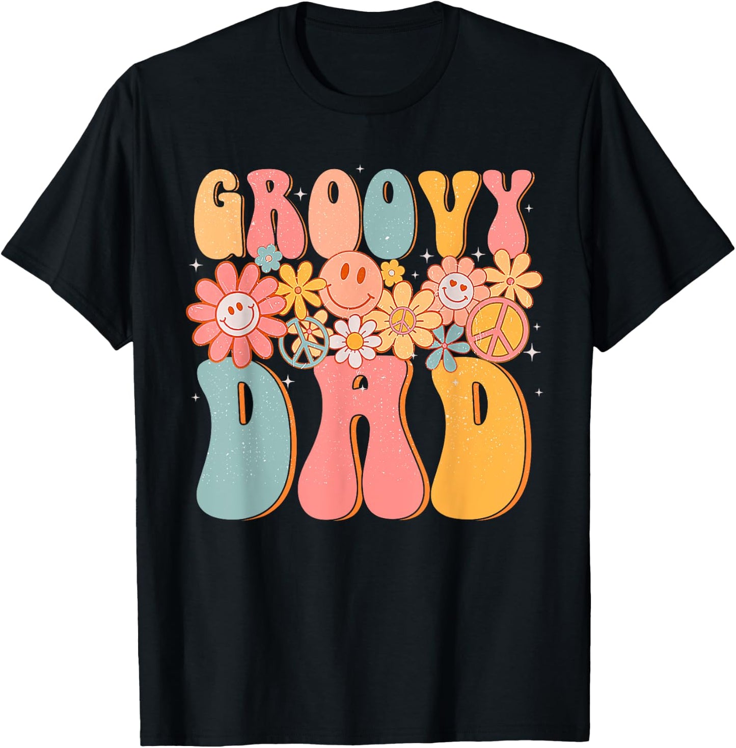 Groovy Dad Retro Fathers Day Colorful Peace Sign Smile Face T-Shirt - T-Shirt | Black