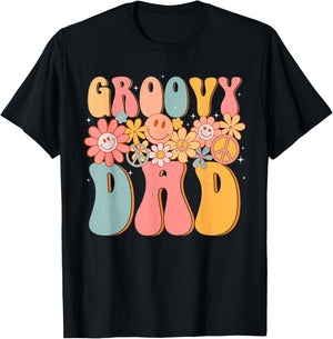 Groovy Dad Retro Fathers Day Colorful Peace Sign Smile Face T-Shirt - T-Shirt | Black