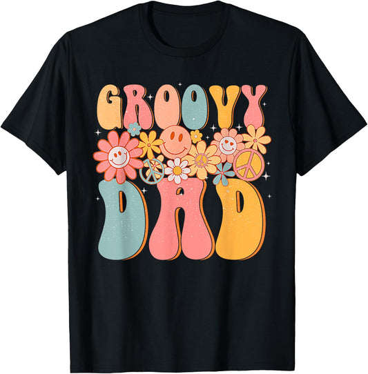 Groovy Dad Retro Fathers Day Colorful Peace Sign Smile Face T-Shirt - T-Shirt | Black