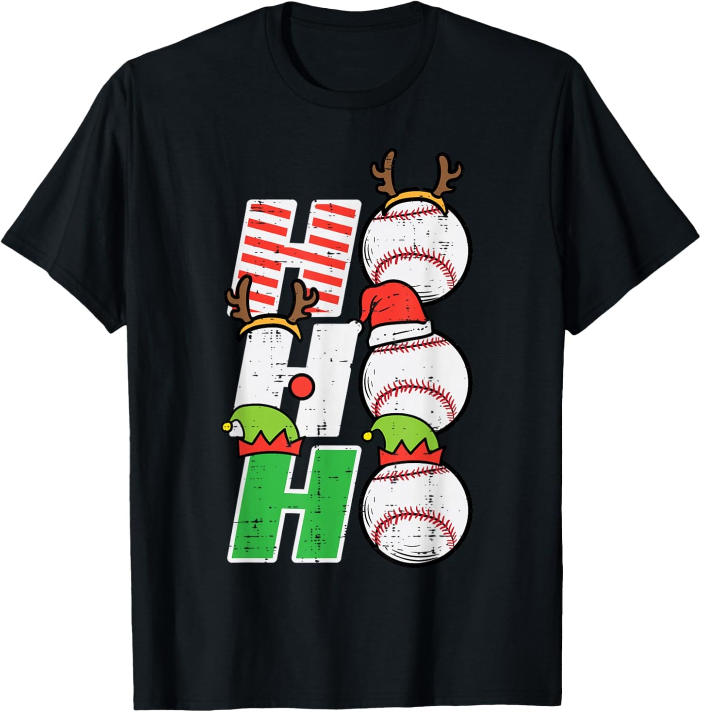 Christmas Baseball Ho Ho Ho Funny Xmas Sports Men Boys Kids T-Shirt - T-Shirt | Black