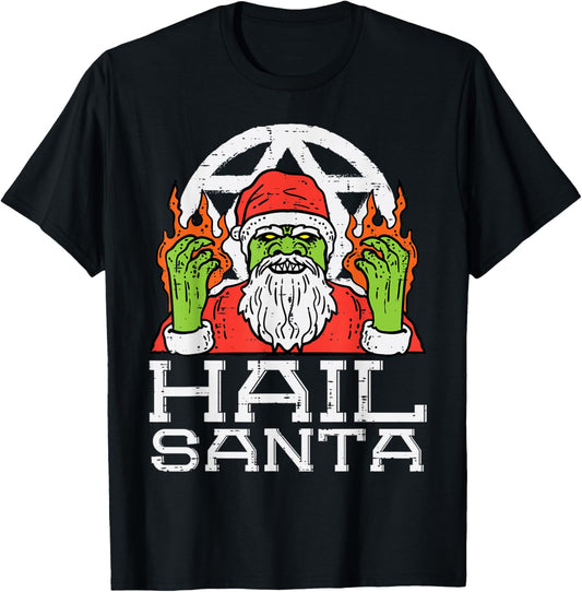 Hail Santa Funny Christmas Xmas Satanism Men Women Kids T-Shirt - T-Shirt | Black
