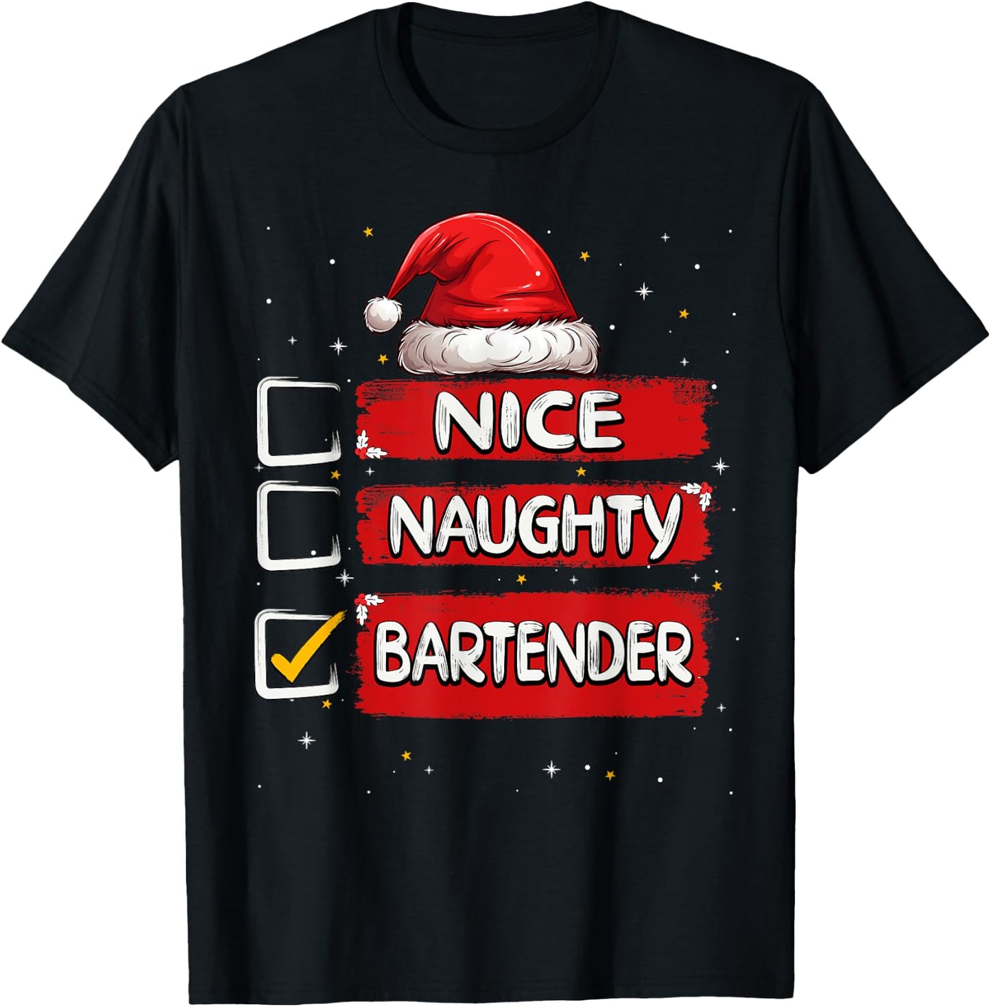 Nice Naughty Bartender Christmas List Santa Claus T-Shirt - T-Shirt | Black