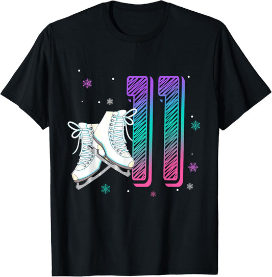 Figure Ice Skating 11 Years Old 11th Birthday Girl Theme T-Shirt - T-Shirt | Black
