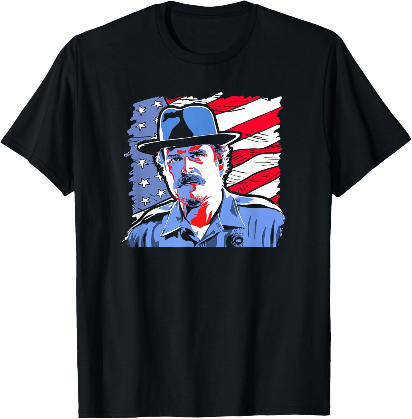 Stranger Things Jim Hopper Poster USA Flag Americana T-Shirt - T-Shirt | Black