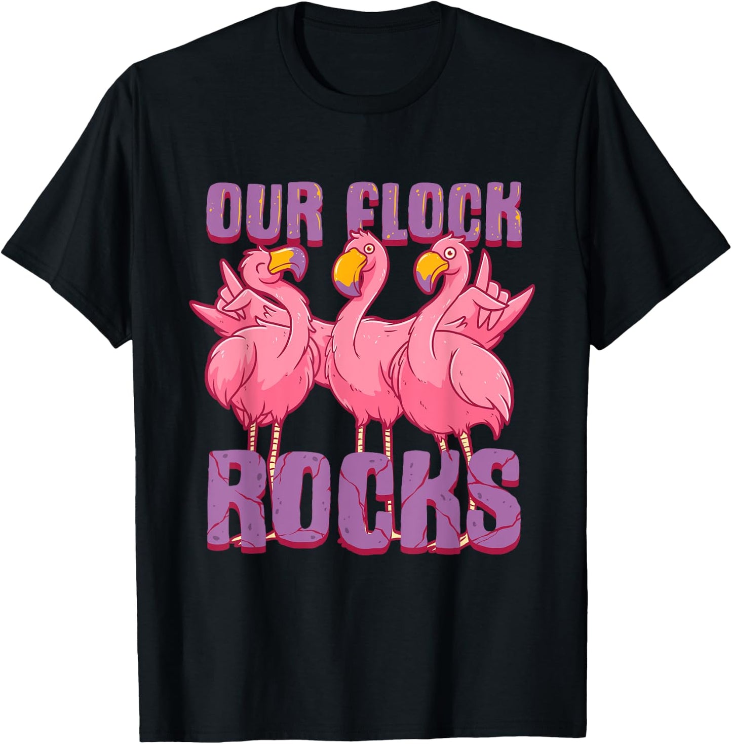 Our Flock Rocks Funny Flamingo Family Vacation Matching T-Shirt - T-Shirt | Black