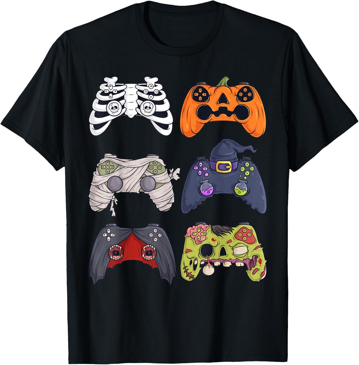Halloween Skeleton Zombie Gaming Controllers Mummy Boys Kids T-Shirt - T-Shirt | Black